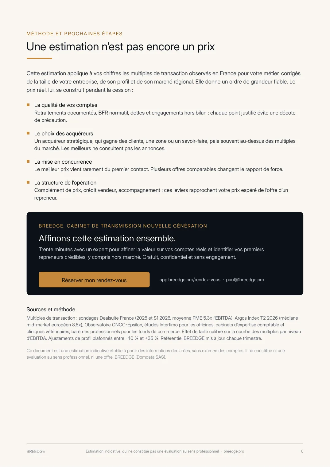 Rapport d’estimation BREEDGE, page 6 : méthode et prochaines étapes (exemple fictif)